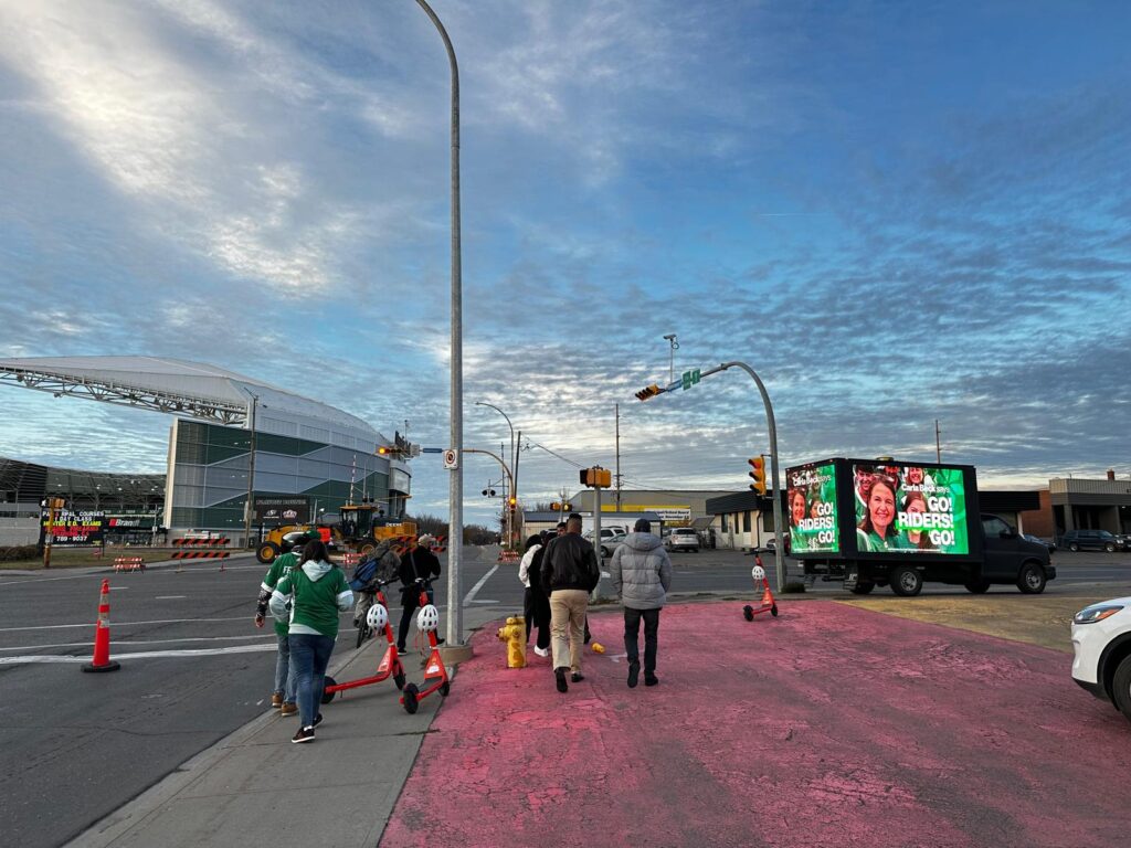 Mobile Billboard Political Campaign Saskatchewan NDP At Game Center