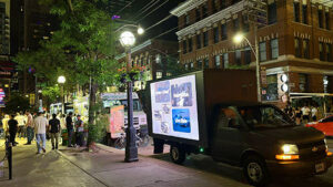 Digital mobile billboard truck at shopping plaza in Toronto