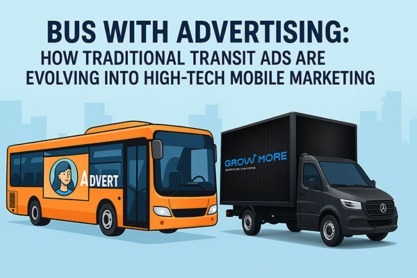 Bus with Advertising From Transit Ads to High-Tech Mobile LED Marketing