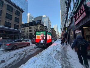 community awareness media truck campaign at Yonge-Dundas Square Toronto